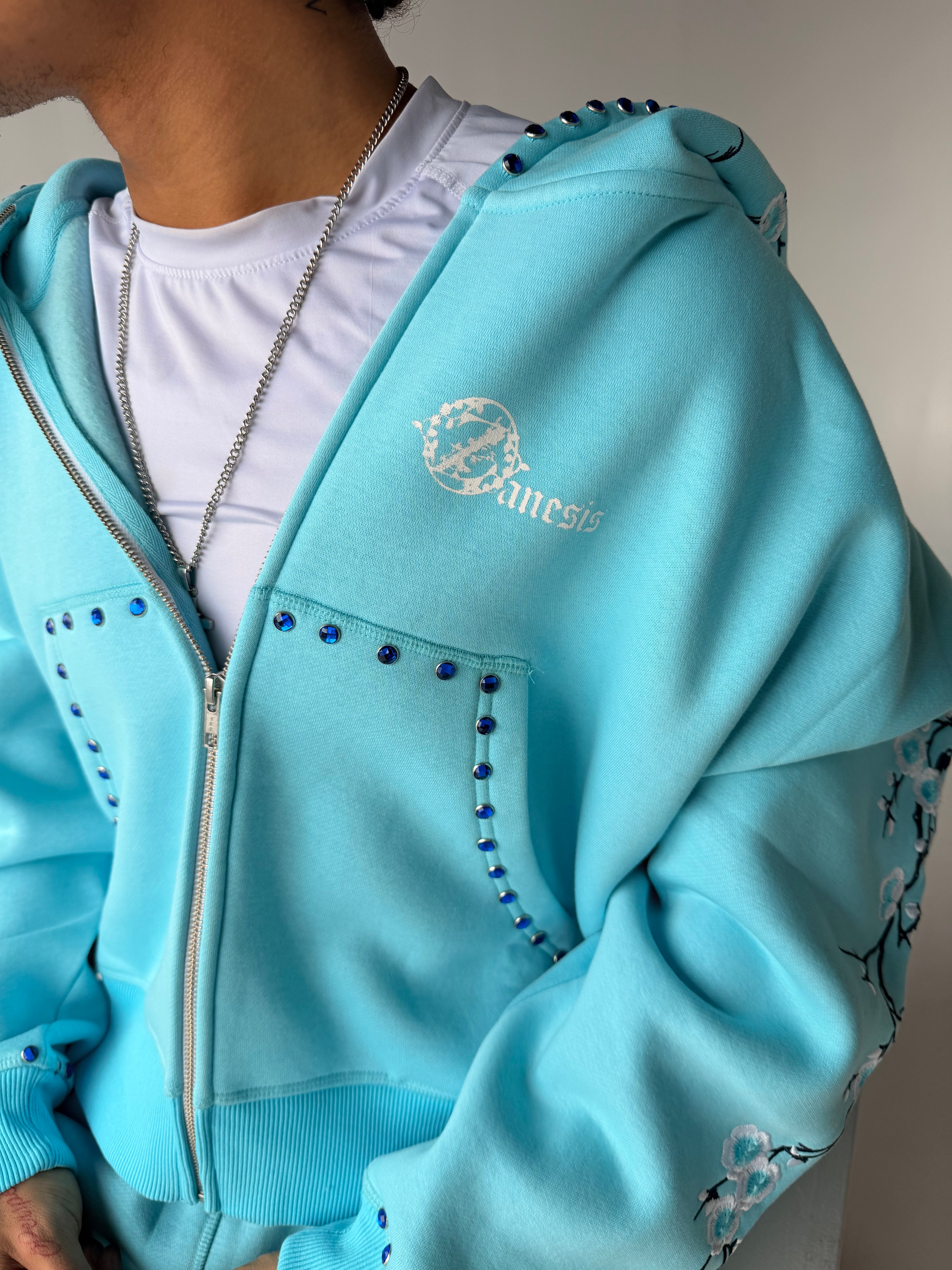 Concrete blossom sweat suit ( Blue ) – ZANESIS clothing